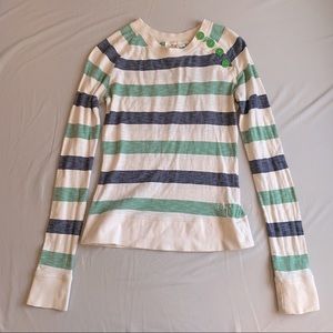 Roxy Long Sleeve Green & Navy Striped Shirt M